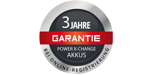 Drei Jahre Batteriegarantie auf unsere Einhell Power-X-Change-Batterien.